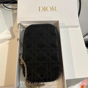 Lady dior phone holder - patent leather black